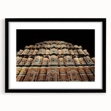 Extra large, textured abstract art print of colorful, undefined shapes, framed in black, ideal for living room decor.