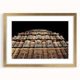 Extra large abstract art print depicting a textured scenery of India in gold and earth tones, framed with mat.