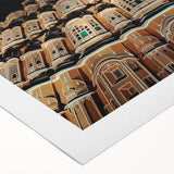 Art deco poster of an Indian scenery in vibrant earth tones on rolled canvas, suitable for dining room wall art.