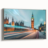 Landscape art painting of London with vibrant colors on a framed canvas, ideal for living room decor.