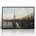 Large abstract wall art of Paris scenery in muted gray, framed in black acrylic, suitable for modern living room decor.