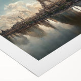 Art deco poster of Paris skyline in muted gray and blue tones on rolled canvas, suitable for dining room wall art.