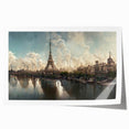 Rolled print of Paris scenery with vibrant floral elements in soft pastel shades, ideal for art wall dining room.