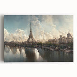 Black and white stretched canvas featuring a panoramic view of Paris, ideal for kitchen wall art or bedroom ambiance.