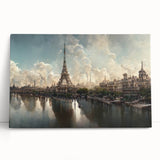Black and white photo of the Eiffel Tower on stretched canvas, ideal for kitchen wall art.
