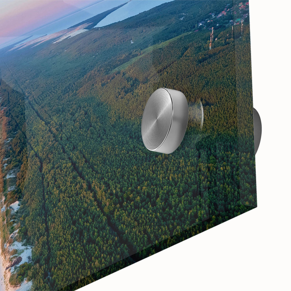 Large abstract wall art depicting a European scenery in Lithuania, in muted earth tones on acrylic glass.