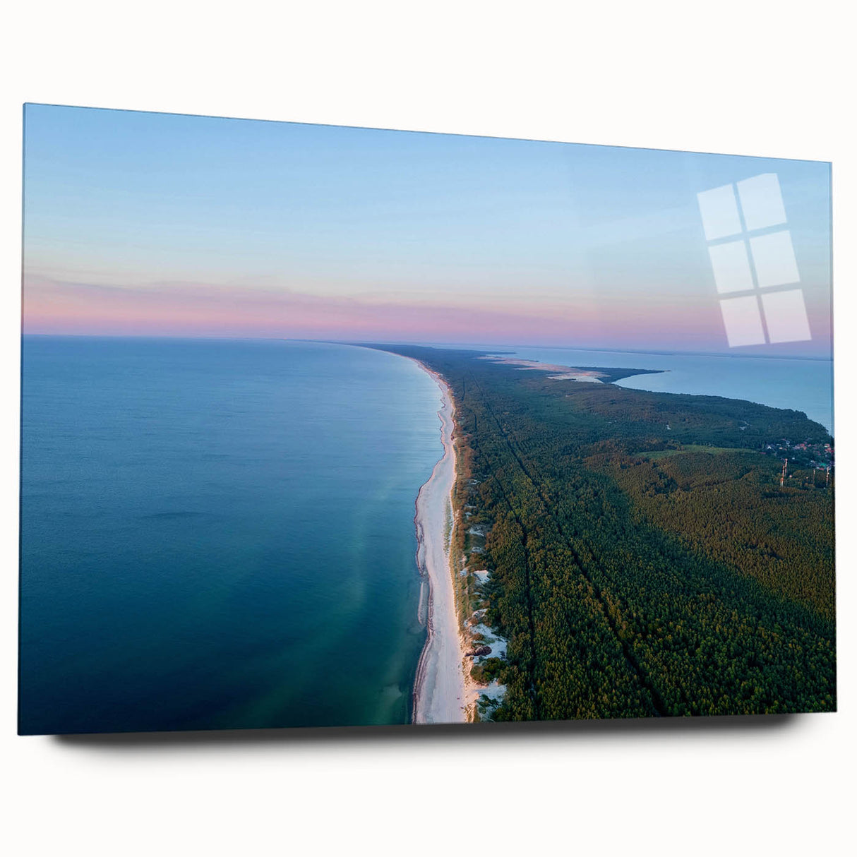 Large abstract wall art of a European scenery in muted earth tones on acrylic glass, ideal for bedroom or dining room decor.