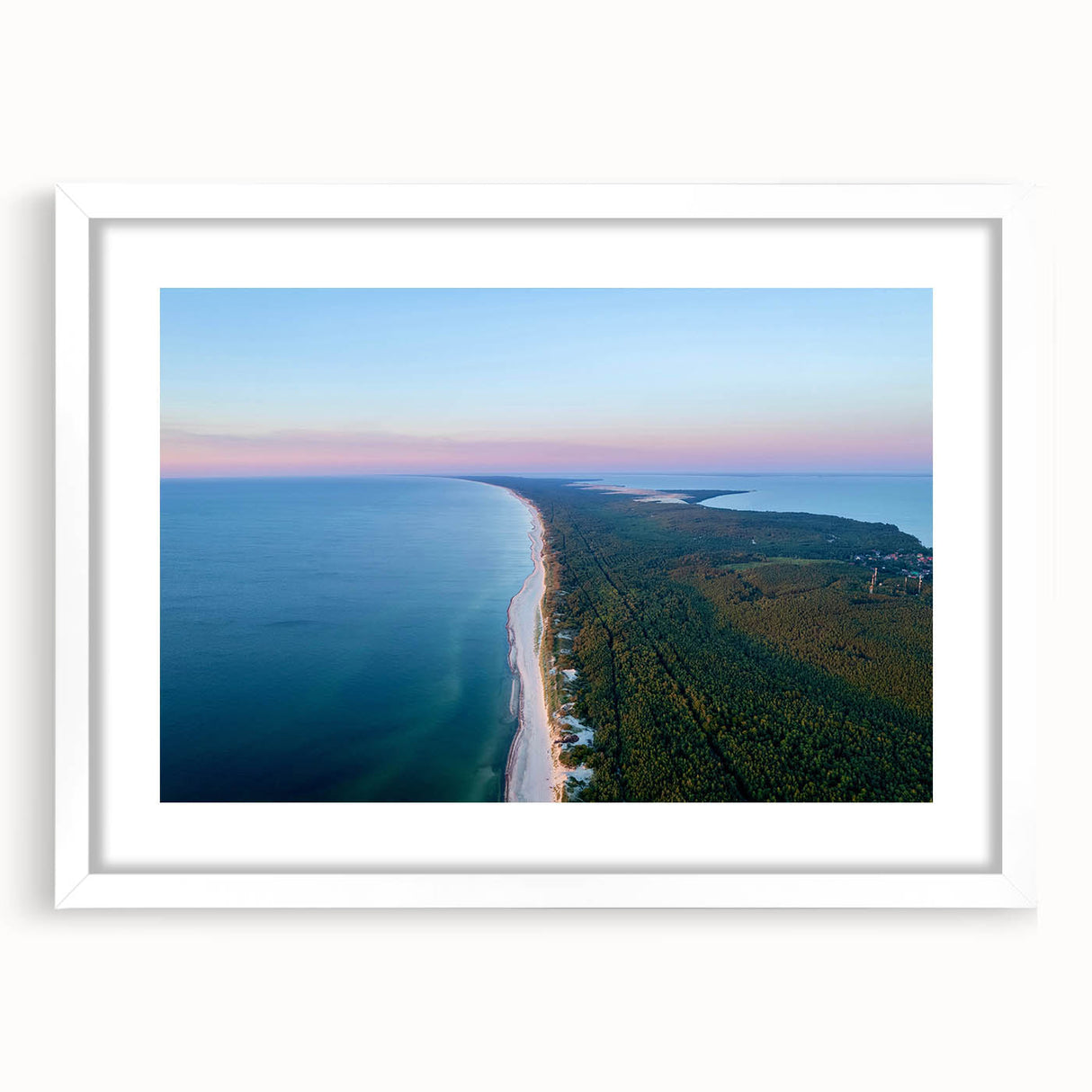 Textured abstract art print of a European landscape in muted earth tones, framed with a white mat.