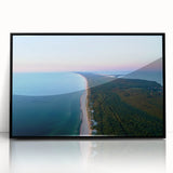 Large abstract wall art featuring a European Lithuanian landscape in muted earth tones, framed in black acrylic.