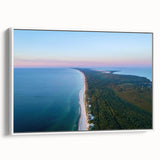 Vintage poster art of a European Lithuanian landscape in vibrant colors on a framed canvas, ideal for living room decor.