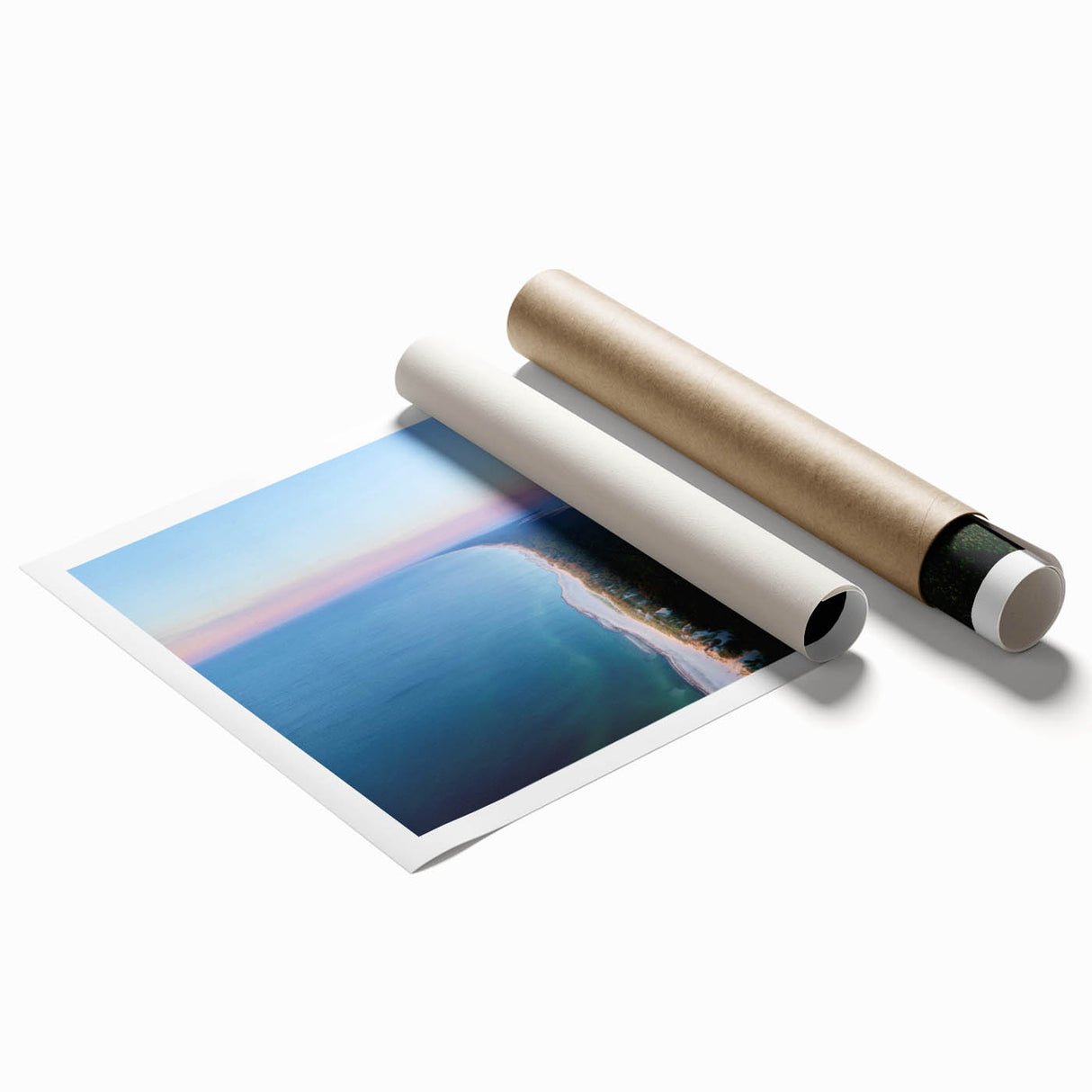Extra large rolled print featuring a serene Lithuanian landscape with soft pastel floral elements.