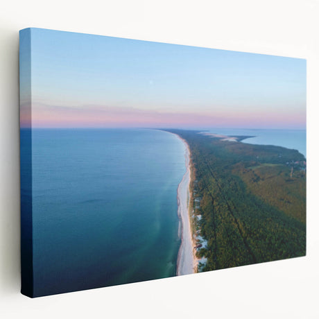 Large art print of a European Lithuanian landscape in muted earth tones on stretched canvas, ideal for kitchen wall art.