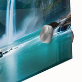 Large abstract wall art featuring a mid-century modernist Brazilian scenery in vibrant colors on acrylic glass.