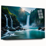 Large abstract wall art depicting vibrant South American scenery on acrylic glass, suitable for bedroom or dining room decor.