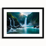 Extra large abstract art print featuring a colorful, textured depiction of a Brazilian landscape on a framed black canvas.