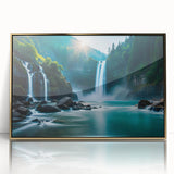 Large art print of a mid-century modernist Brazilian landscape in soft earth tones on framed acrylic.