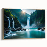 Framed canvas featuring a vintage-style landscape painting of a Brazilian scenery in muted gold and black tones.