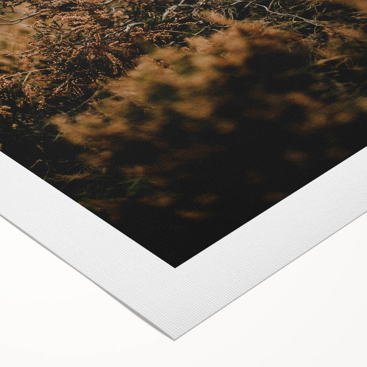 Art deco poster featuring an autumnal scene with warm orange and brown hues on a rolled canvas.