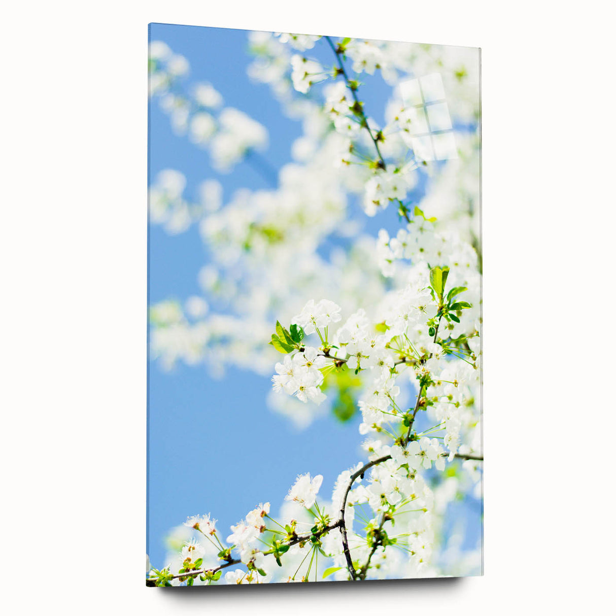 Large abstract wall art on acrylic glass featuring swirling blue and green tones, ideal for bedroom or dining room decor.