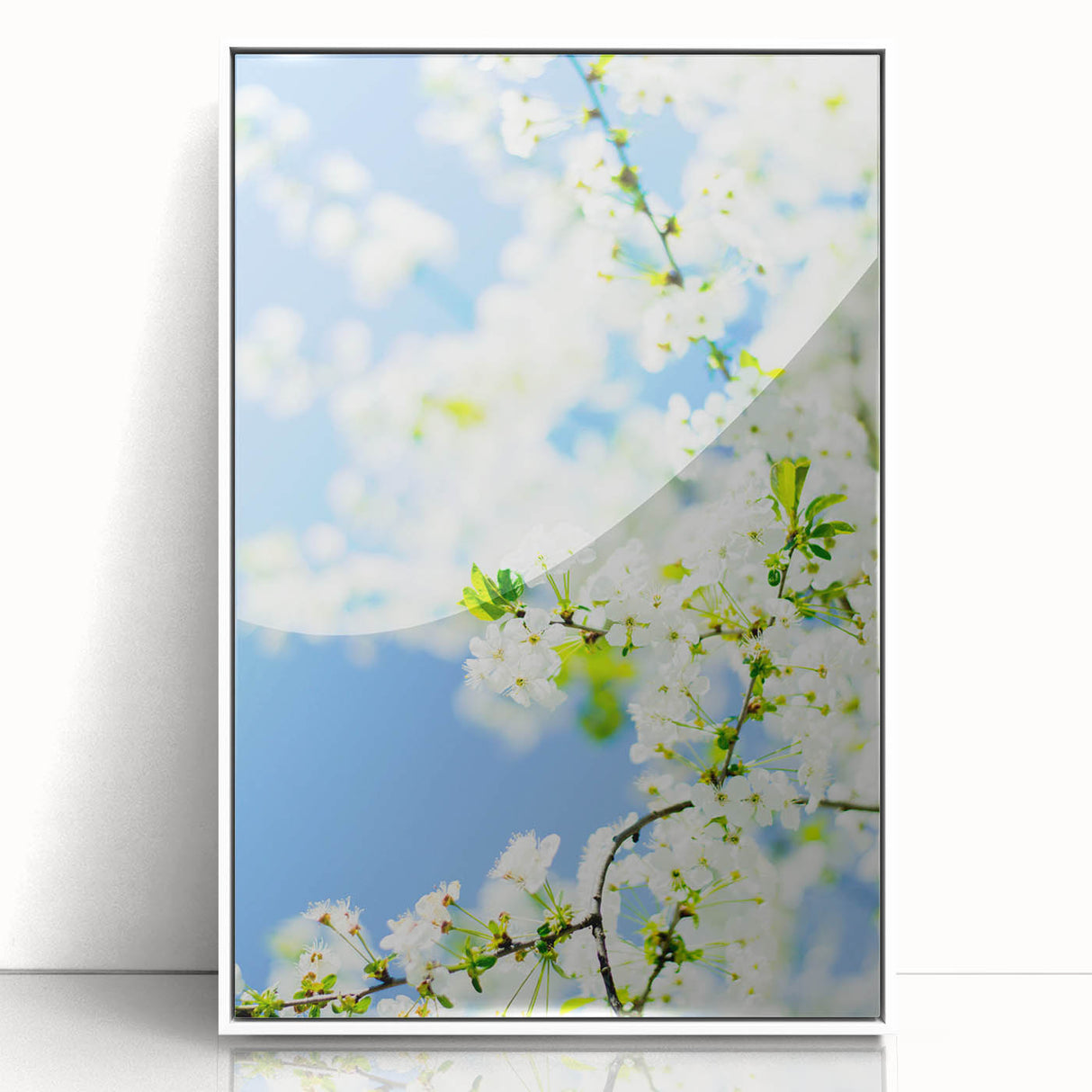 Art deco poster of spring season, with pastel hues on white framed acrylic, ideal for nursery wall decor.