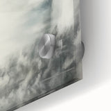 Large abstract wall art in cool blue and white hues on acrylic glass.