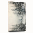 Winter-themed large abstract wall art on acrylic glass, featuring muted blue and white tones, ideal for dining room decor.