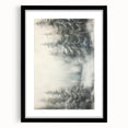 Abstract art print featuring textured swirls of blue and white, framed in black, ideal for living room decor.