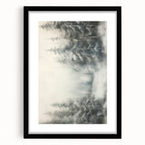 Abstract art print featuring textured swirls of blue and white, framed in black, ideal for living room decor.