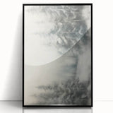 Large abstract wall art featuring swirling blue and white patterns on a black acrylic framed canvas.