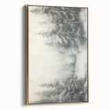Framed canvas depicting a winter landscape in muted grays and whites, ideal for bedroom wall art.