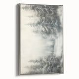 Winter landscape art painting on framed canvas, featuring muted gray and silver tones, ideal for living room decor.
