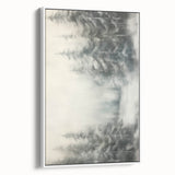 Vintage poster art of a winter scene on framed canvas, featuring muted blue and white tones, ideal for living room decor.