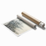 Winter-themed floral art on rolled canvas, featuring soft blue and white tones, ideal for classy bathroom wall art.