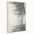 Winter scene with bare trees on a large stretched canvas, using muted gray and blue tones, suitable for kitchen wall art.