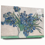 Acrylic print of a large abstract design in vibrant blue and yellow tones, ideal for bedroom or dining room art.