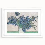 Abstract art print of swirling blue and yellow patterns on a white framed canvas, ideal for dining room decor.