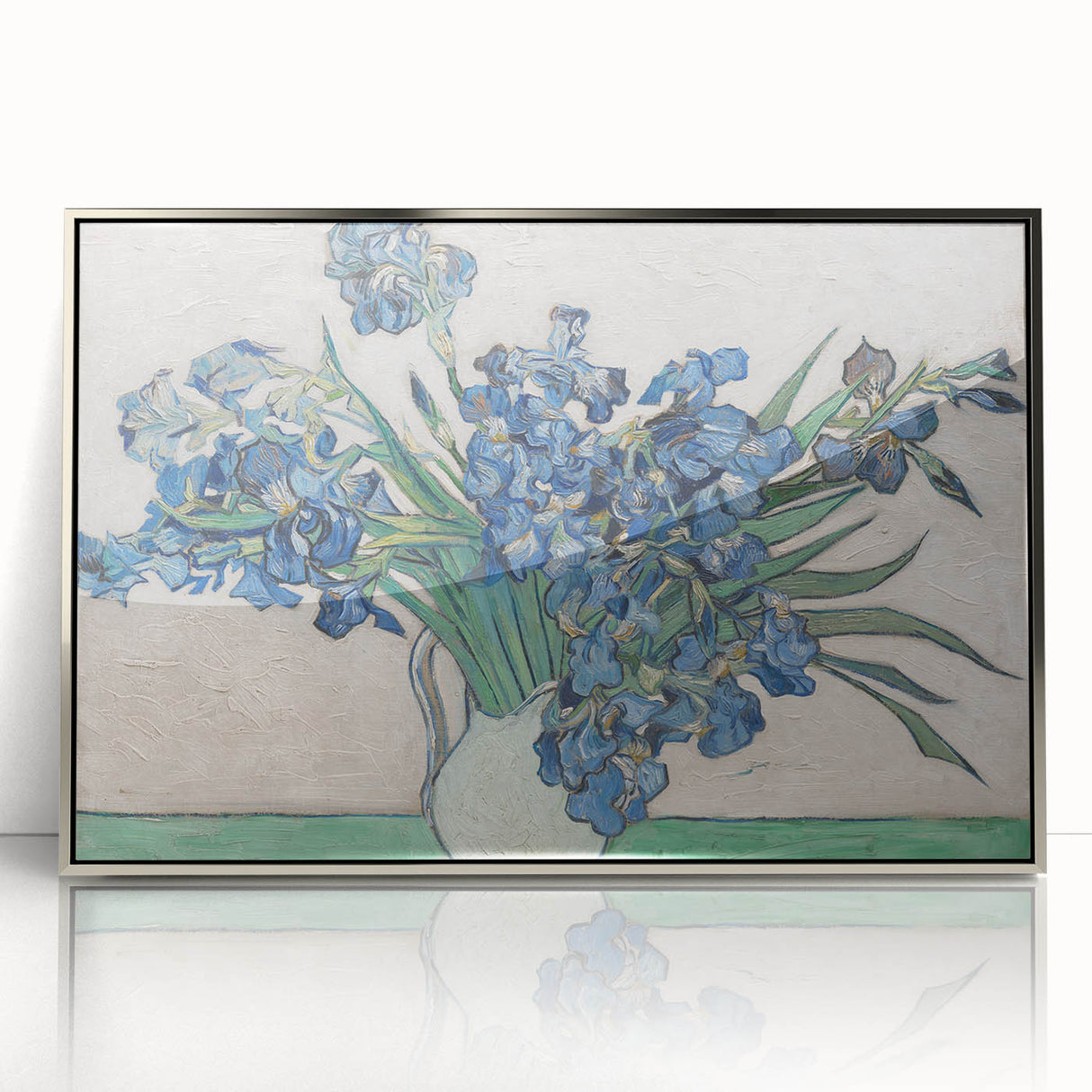 Large art print of Van Gogh-inspired abstract in silver frame, using a mid-century modernist style.