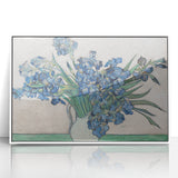 Mid-century modernist art of a starry night sky in vibrant blues and yellows on a white framed acrylic.