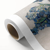 Art deco style poster of Van Gogh's painting on rolled canvas, featuring vibrant blues and yellows.