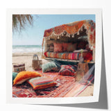 Extra large wall art featuring a caravan of vehicles in muted earth tones on a glossy photo print.