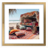 Extra large abstract art print featuring textured brush strokes in neutral tones, framed in gold.