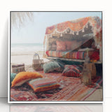 Art deco poster of a vintage caravan in monochrome tones on a framed acrylic, ideal for nursery wall decor.