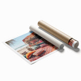 Extra large rolled print of a floral caravan, pastel shades, ideal for classy bathroom wall art.