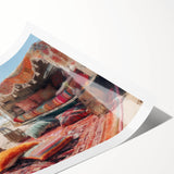 Extra large rolled print featuring line art flowers and a floral art design, in muted earth tones.