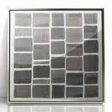 Framed minimalist abstract acrylic artwork in silver, showcasing a sleek design with clean lines and a modern aesthetic, perfect for contemporary home decor.