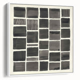 Framed minimalist abstract canvas artwork displayed at a side angle, featuring soft white tones and subtle textures, perfect for modern home decor.