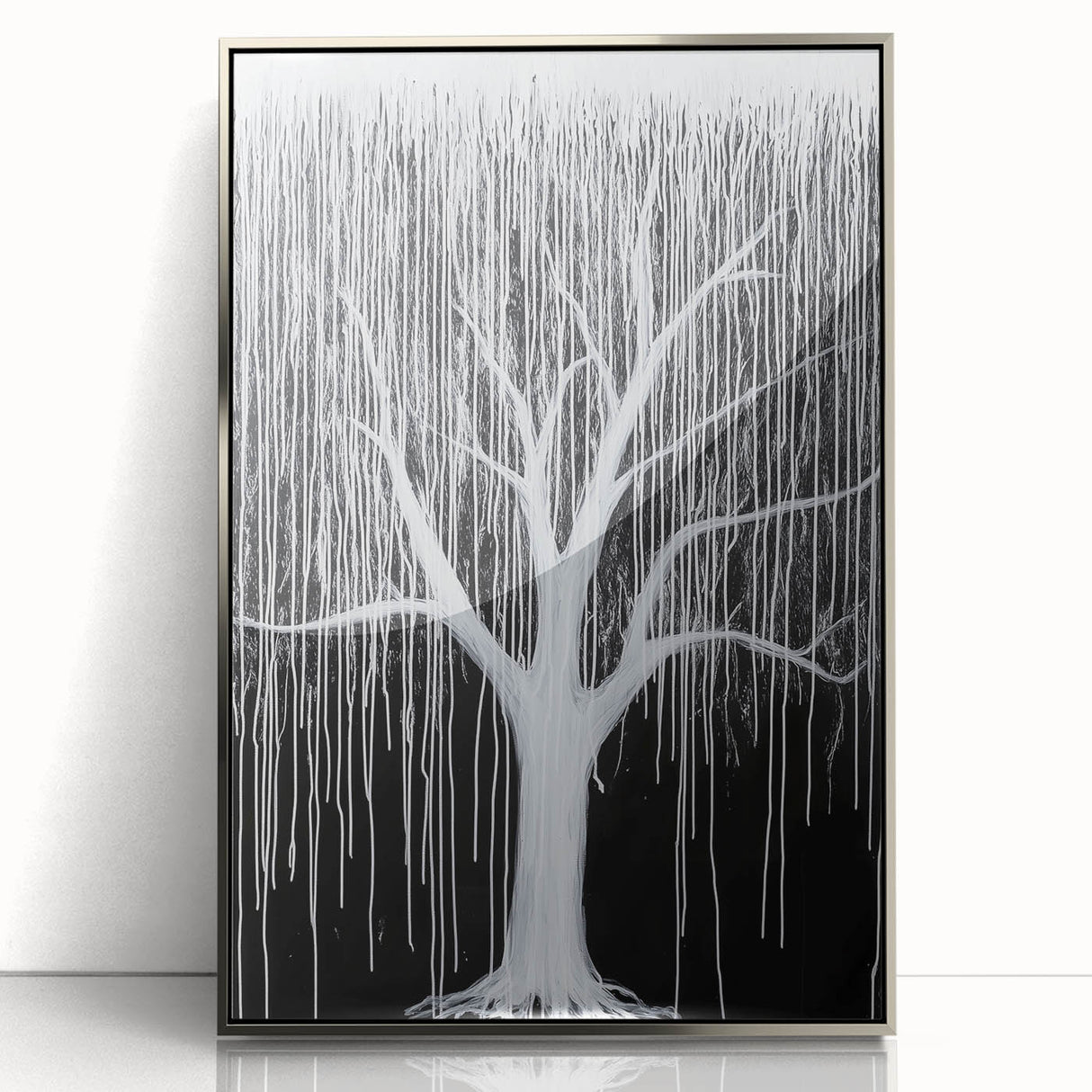 Modern Black and White Abstract Tree Wall Art - Large Canvas
