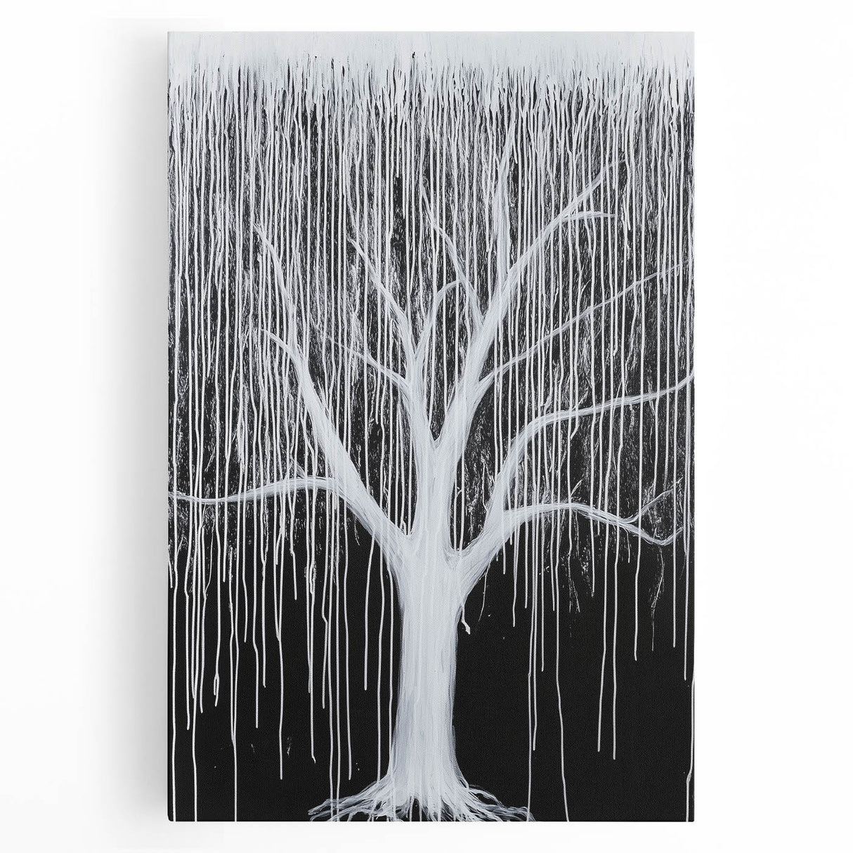 Modern Black and White Abstract Tree Wall Art - Large Canvas
