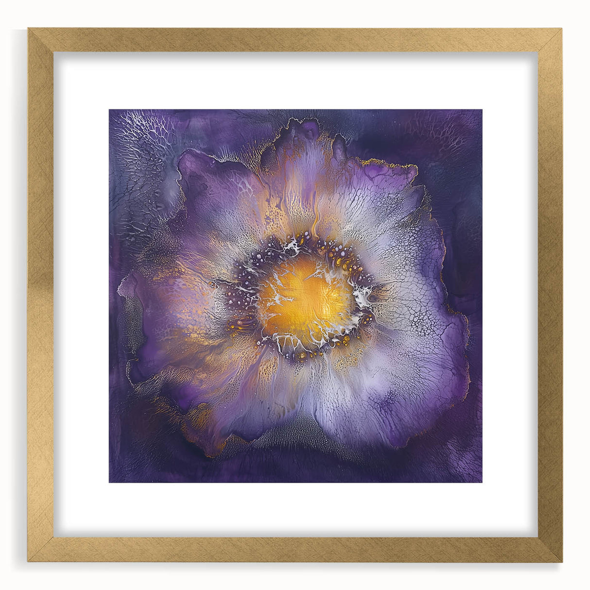 Abstract minimalist frame with mat in gold, showcasing a sleek front view. Ideal for modern decor, this artwork adds elegance to any space.