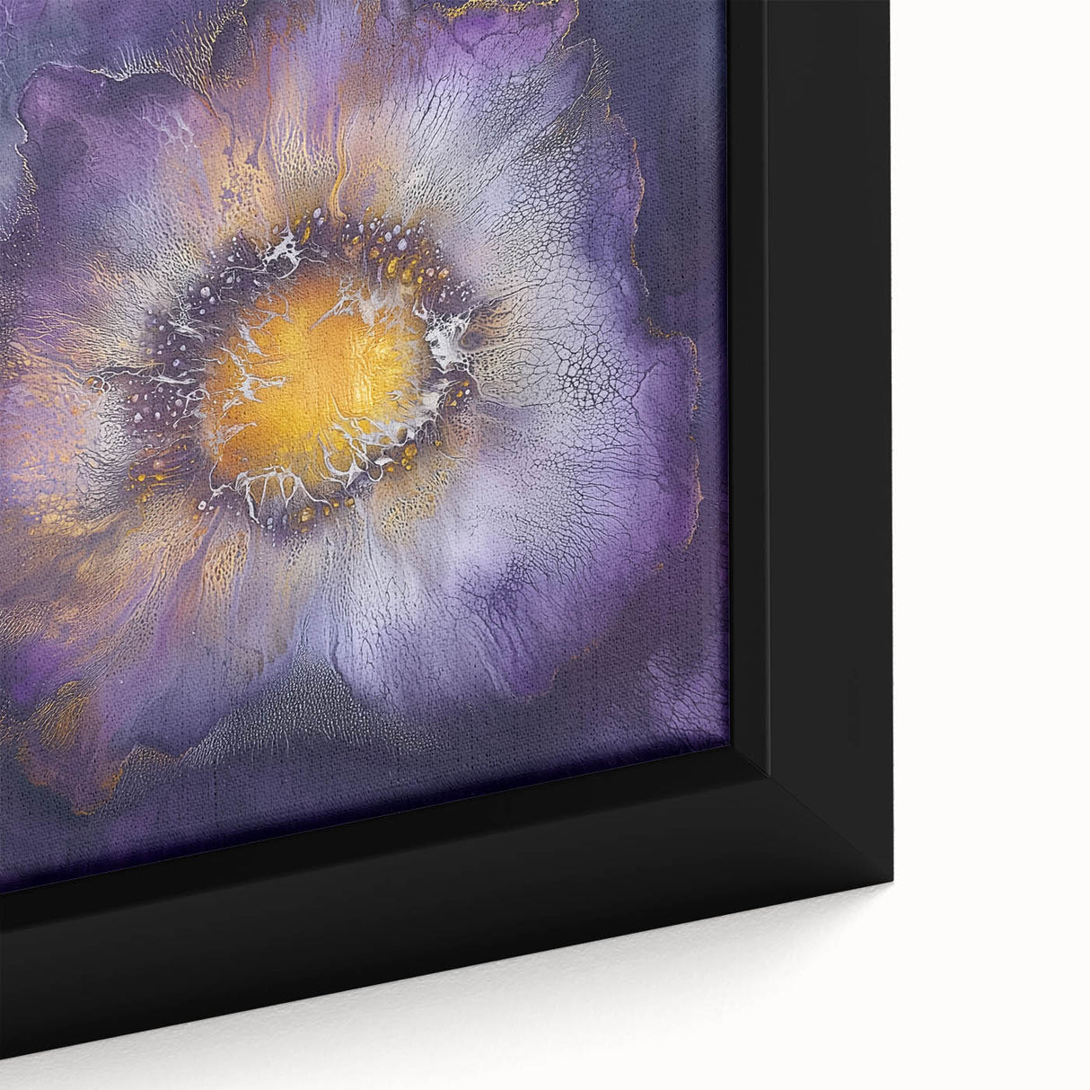 Close-up of a minimalist abstract framed canvas artwork showcasing vibrant colors and geometric shapes, ideal for modern home decor. The design emphasizes contemporary aesthetics, adding a striking focal point to any room.